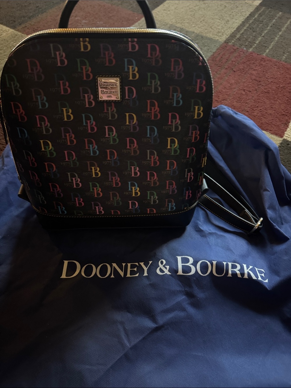 Dooney & Bourke Black Backpack with Multicolor DB Logo